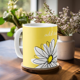 Mug Blanc et Jaune de marguerite Whimsical Texte perso