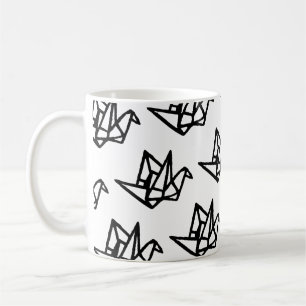 Mug Blanc et noir - Origami Papier Grue Linocut
