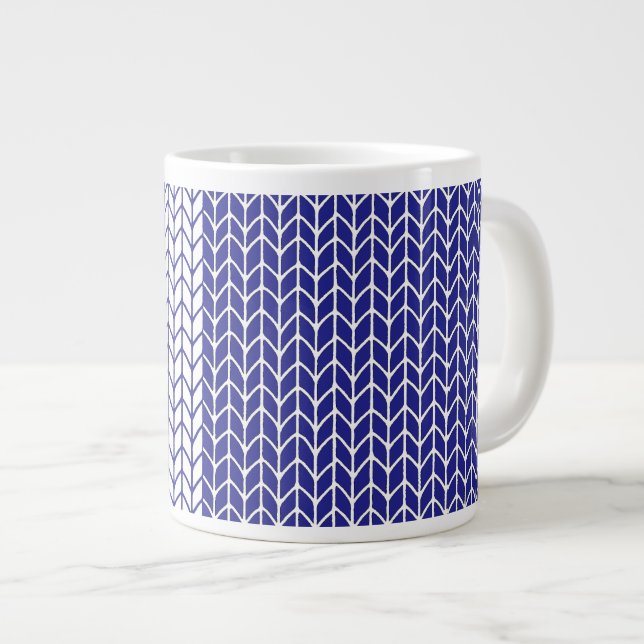 Mug BLANC GRAND FORMAT en Tricot BLEU & BLANC (Devant droit)