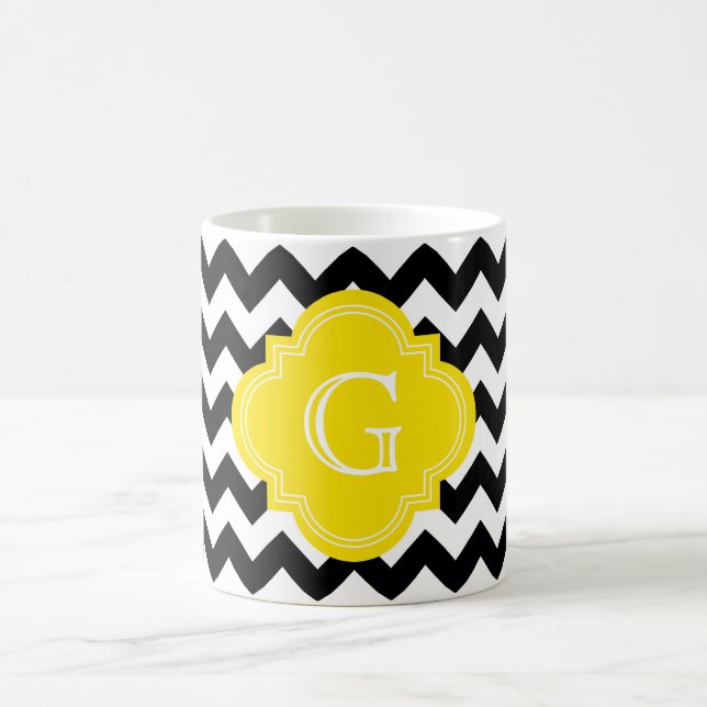 Mug Blanc-Noir Chevron Zig-Zag Monogramme Jaune (Centre)