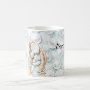 Mug Blanc Ocean Mousse de Mer Bleu Coquilles Perles