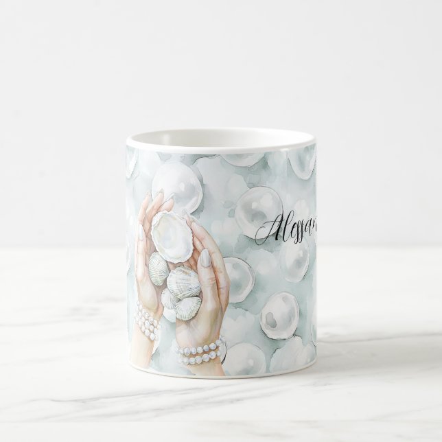 Mug Blanc Ocean Mousse de Mer Bleu Coquilles Perles (Centre)