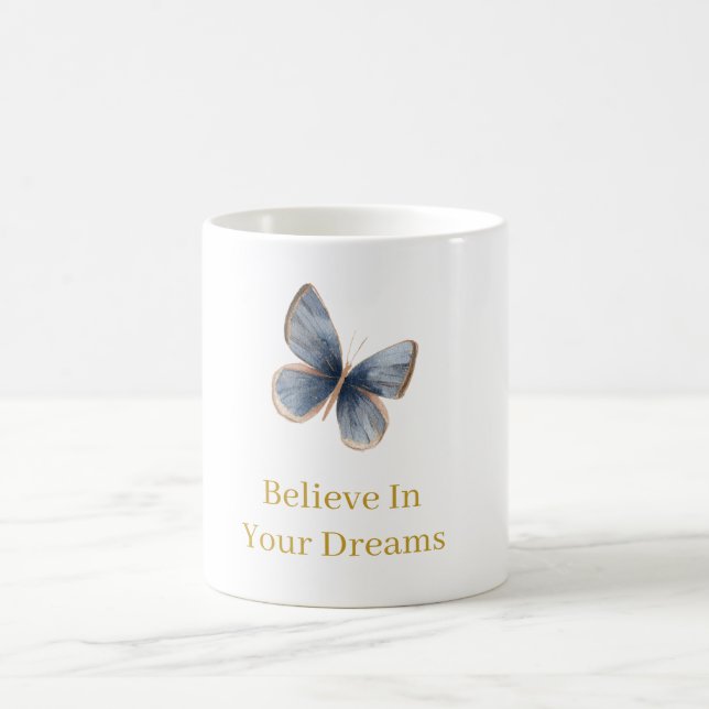 Mug Blanc Papillon Crème Bleu Or Rêves (Centre)