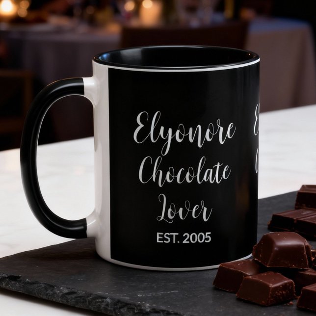 Mug Blanc personnalisé écriture nom amateur de chocola (Créateur téléchargé)
