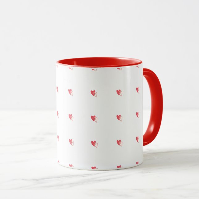 Mug Blanc – Petits Cœurs Rouges avec Centres Rempl (Devant droit)