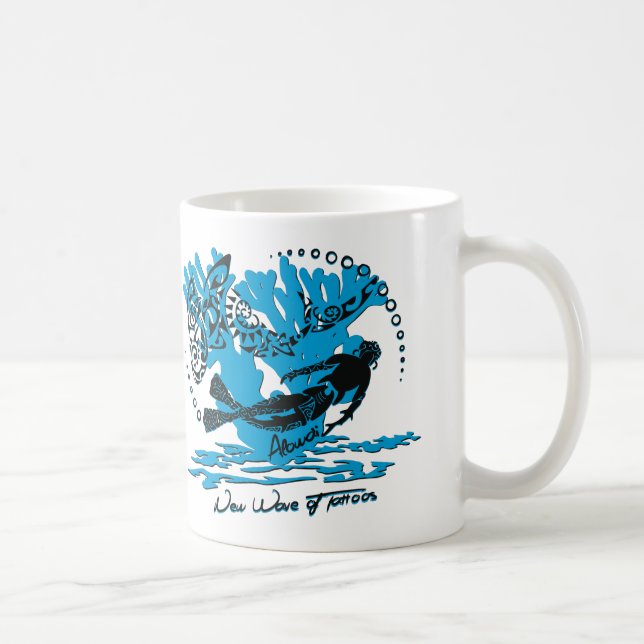 Mug blanc plongeur requin (Droite)