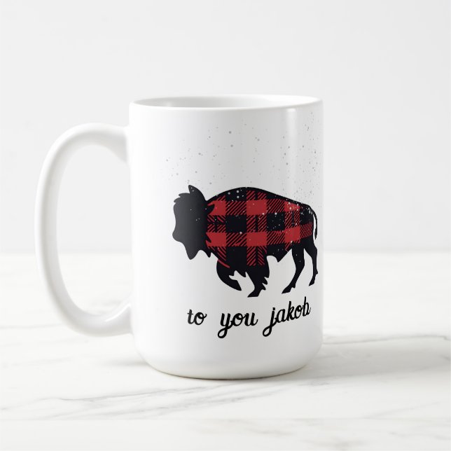 Mug blanc pour les cadeaux de buffle rouge et noir (Gauche)
