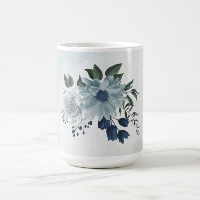 Mug blanc romantique poussiéreux & fleurs bleues marin (Centre)