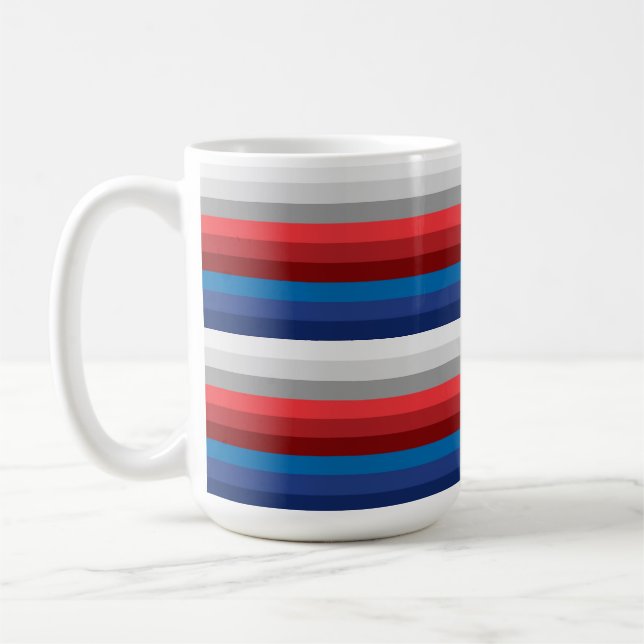 MUG BLANC ROUGE BLEUE GRISE STRIPES (Gauche)
