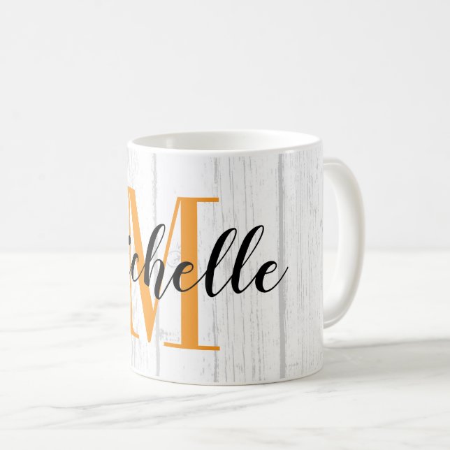 Mug Blanc rustique impression grain de bois personnali (Devant droit)