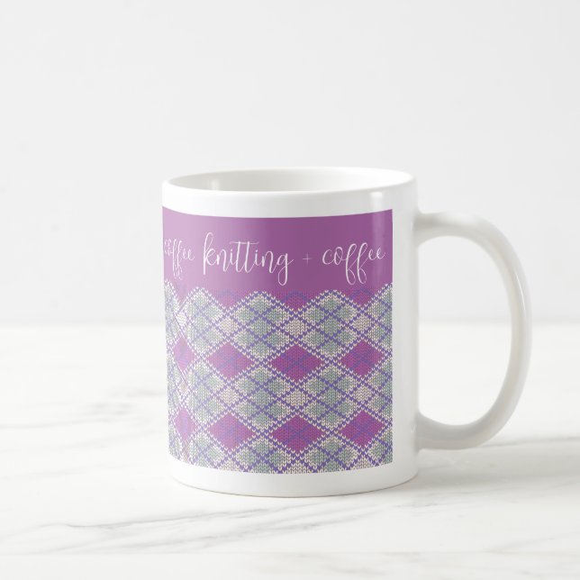MUG BLANC "tricoter + café" MAILLOT ARGYLE LILAS (Droite)