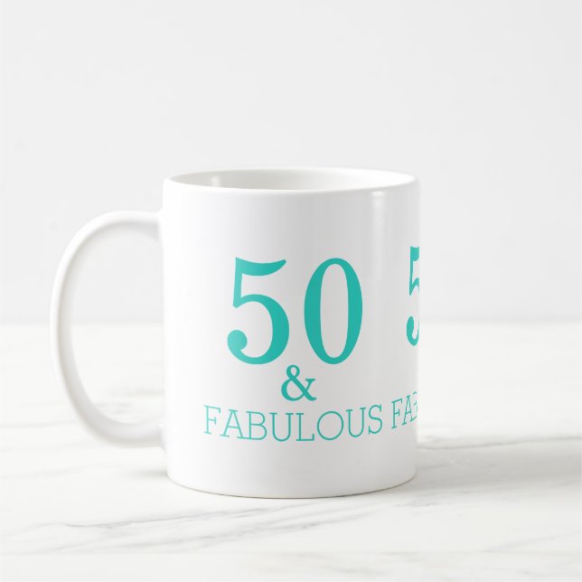 Mug Blanc Turquoise 50 Et Fabuleuse fête d'anniversair (Gauche)