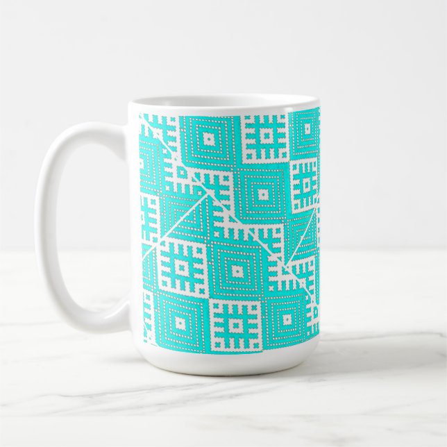 Mug Blanc Turquoise Biélorussie Motif folklorique В ы  (Gauche)