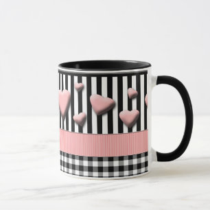 Mug Blancs noirs Coeurs roses