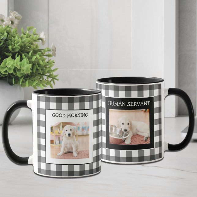 Mug Blancs Noirs En vichy 2 Chiens Photo personnalisée (Créateur téléchargé)