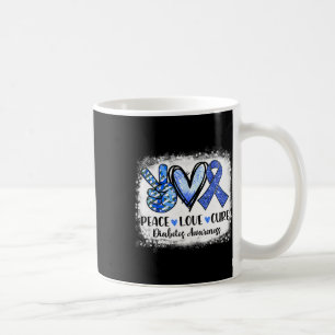 Mug Bleached Peace Love Cure Grey Blue Ribbon Diabète