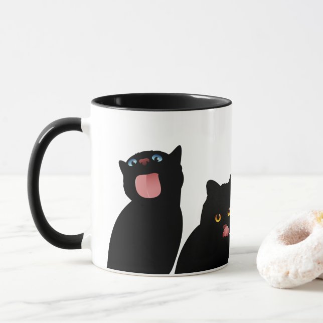 Mug Blep ! Chats noirs léchant Windows (Avec donut)