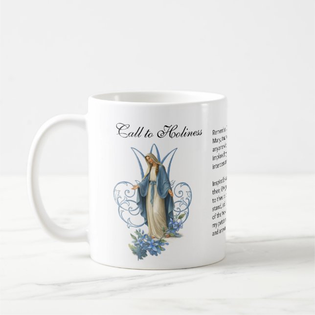 Mug Blessed Virgin Mary Floral Memorare Prayer Coffee (Gauche)