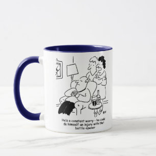 Mug Blessure avec un ouvre-bouteille. Plaisanterie amu