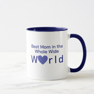 Mug Bleu À damiers coeur customisé Meilleure maman du