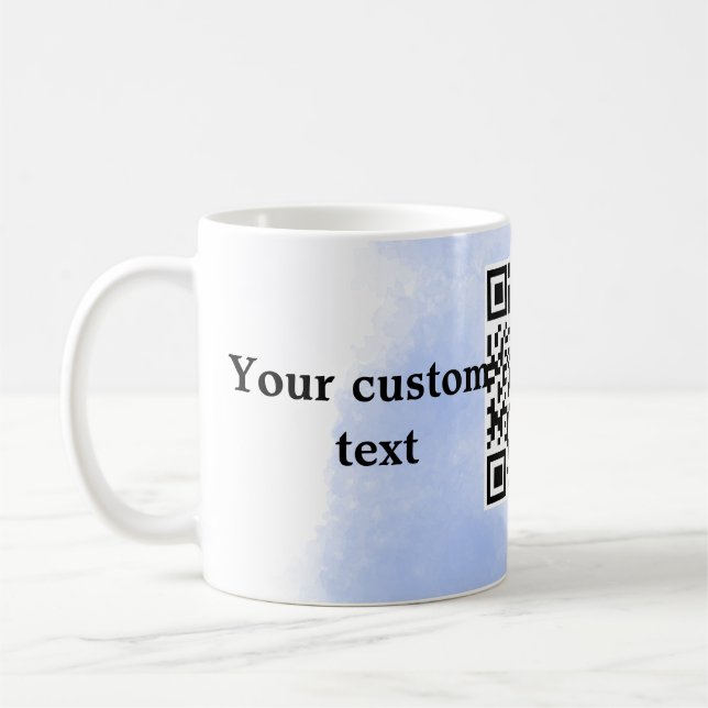 Mug bleu aquarelle QR code scan ajouter texte personna (Gauche)