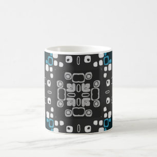 Mug Bleu Art Déco, Gris Floral Swirl Retro Abstrait