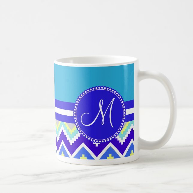 Mug Bleu aztèque coloré Andes Chevron Zig Zags (Droite)
