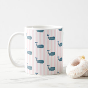 Mug Bleu baleine Motif de bande nautique