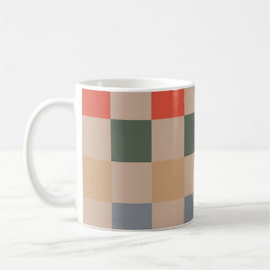 Mug Bleu Beige Orange Marron Carreaux Motif Gingham