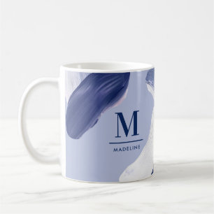 Mug Bleu blanc abstrait texturé main moderne peint
