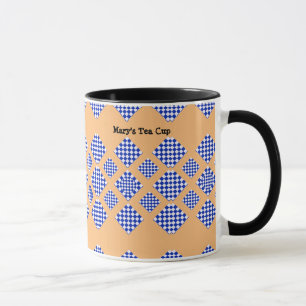Mug Bleu blanc beige À damiers diamant