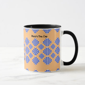 Mug Bleu blanc beige À damiers diamant