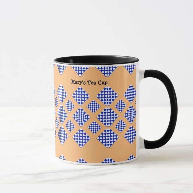 Mug Bleu blanc beige À damiers diamant (Droite)