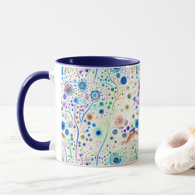 Mug Bleu blanc brillant arbres (Avec donut)