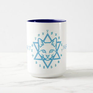 Mug Bleu Blanc Chat Magique Halloween