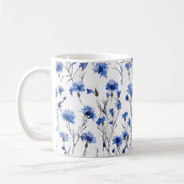 Mug Bleu blanc de fleur de Cornflower (Gauche)