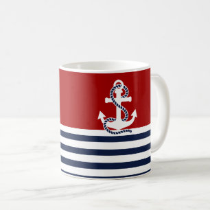 Mug Bleu blanc de la marine et Ancre blanche