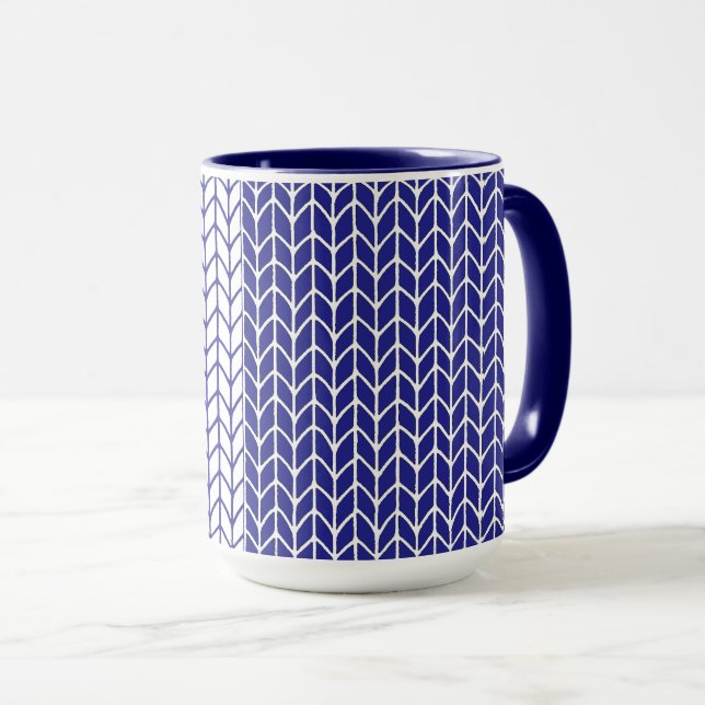 Mug Bleu & Blanc en Tricot Marine Combo (Devant droit)