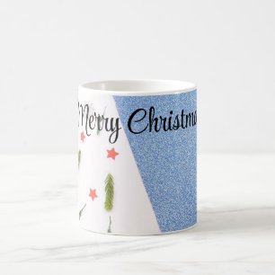 Mug Bleu blanc et brillant avec Pine Tree, Star And Fl