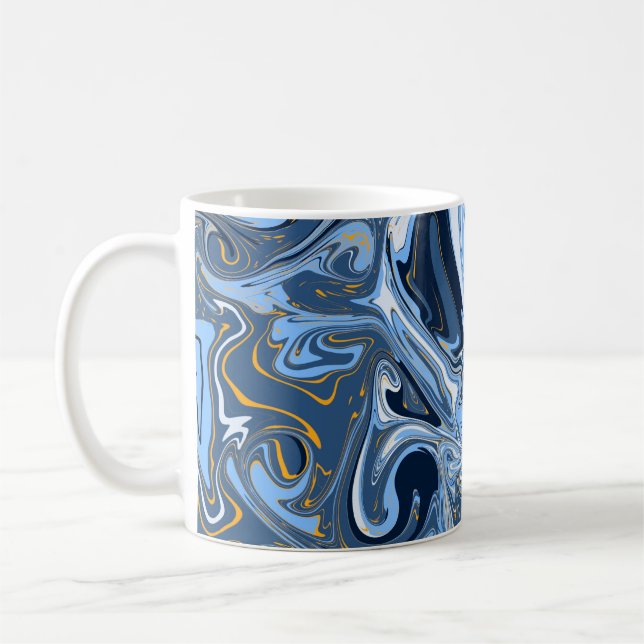 Mug Bleu, blanc et doré Fluid Art (Gauche)