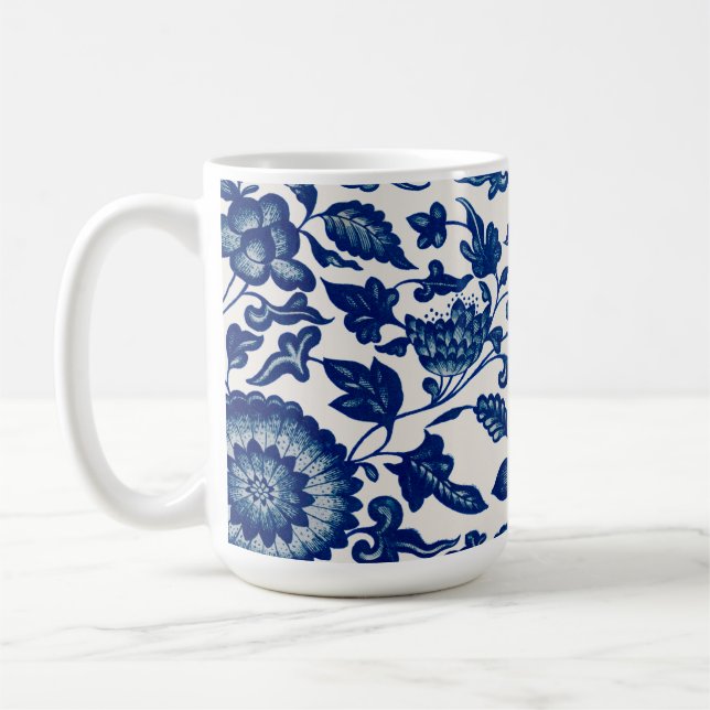 Mug Bleu Blanc Fleur Sauvage Français Chinoiserie  (Gauche)