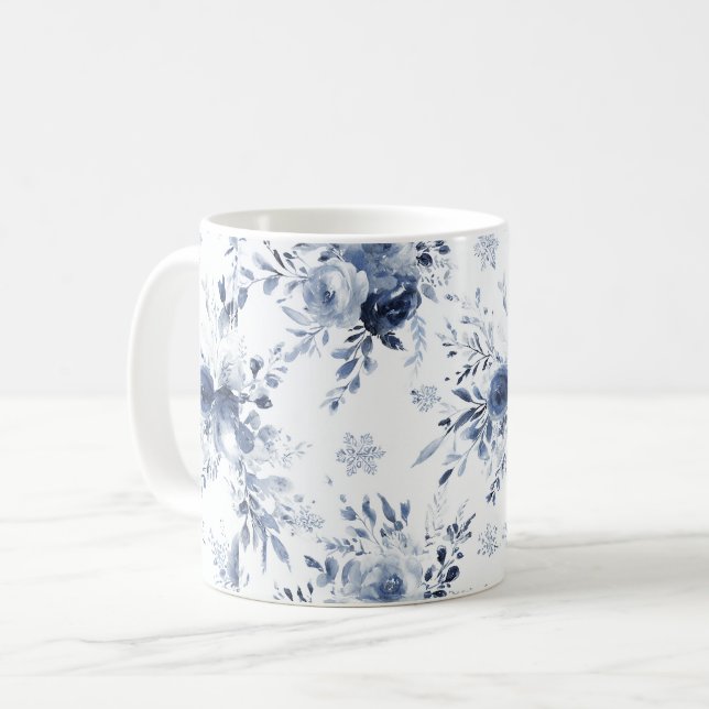 Mug Bleu Blanc Floral   (Devant gauche)