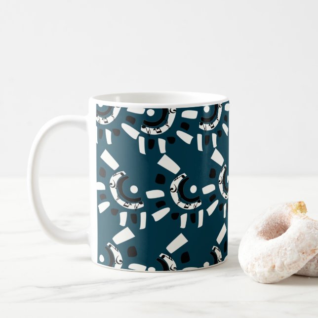 Mug Bleu Blanc Géométrique Abstrait  (Avec donut)