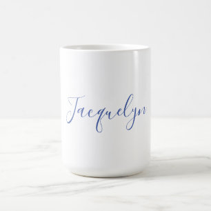 Mug Bleu Blanc Plaine Élégant Moderne Calligraphie Nom