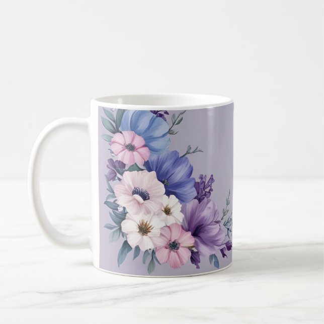 Mug Bleu, blanc, rose et pourpre délicats fleurs estiv (Gauche)