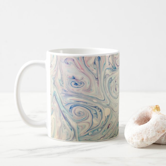 Mug Bleu blanc rose moderne Fluid Marbling Art Abstrai (Avec donut)