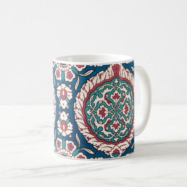 Mug Bleu blanc rouge Turquoise Oriental Azulejo Motif (Devant droit)