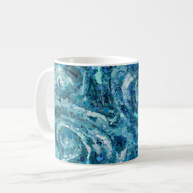 Mug Bleu Blanc Turquoise Mer vague Splash Abstraction (Devant gauche)