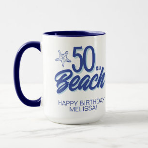 Mug Bleu Capricieux Drôle 50e Anniversaire de Plage Ca