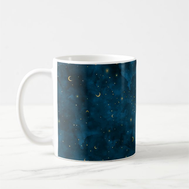 Mug Bleu céleste et Lune croissante étoilée dorée Nuit (Gauche)